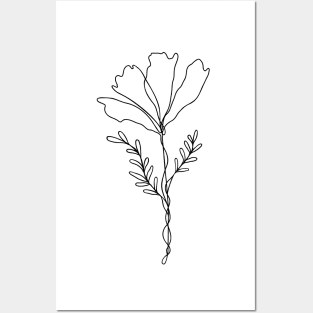 Wildflower Line Art | Floral Botanical Minimalist Lineart Posters and Art